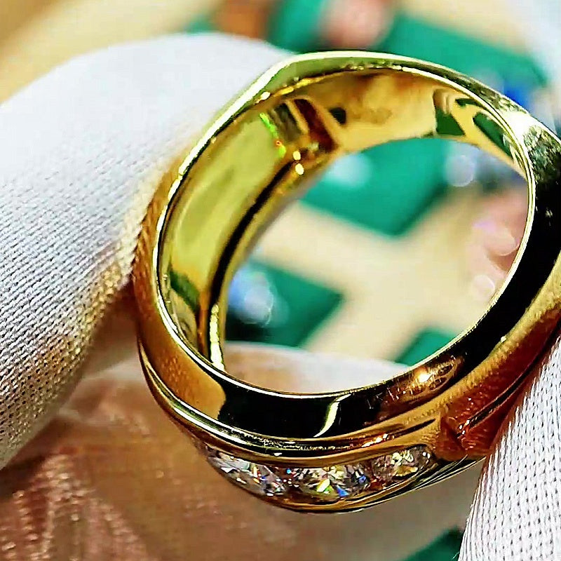 Jzora handmade timeless gold round cut five moissanite men's ring