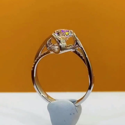 Jzora handmade 1ct round cut open heart bridge love’s promise sterling silver moissanite ring