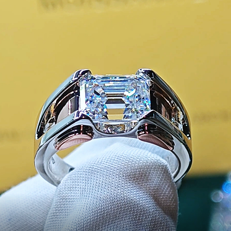 Jzora Handmade 2.8CT Emerald Cut D-color Moissanite Two-tone Men's Ring