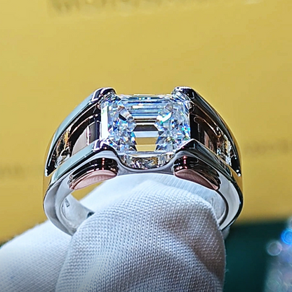 Jzora Handmade 2.8CT Emerald Cut D-color Moissanite Two-tone Men's Ring