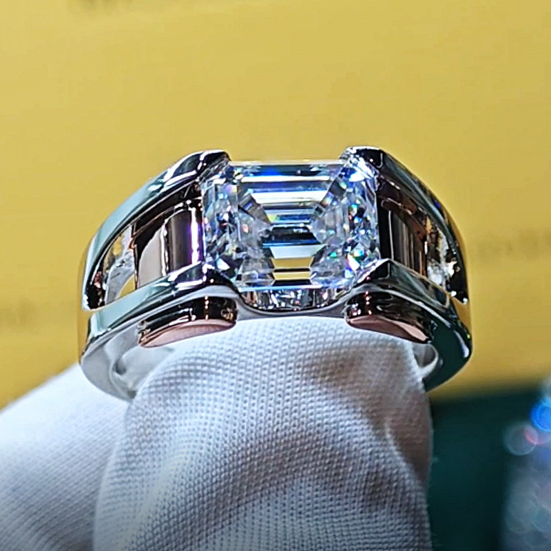 Jzora Handmade 2.8CT Emerald Cut D-color Moissanite Two-tone Men's Ring