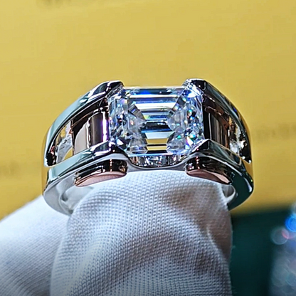 Jzora Handmade 2.8CT Emerald Cut D-color Moissanite Two-tone Men's Ring