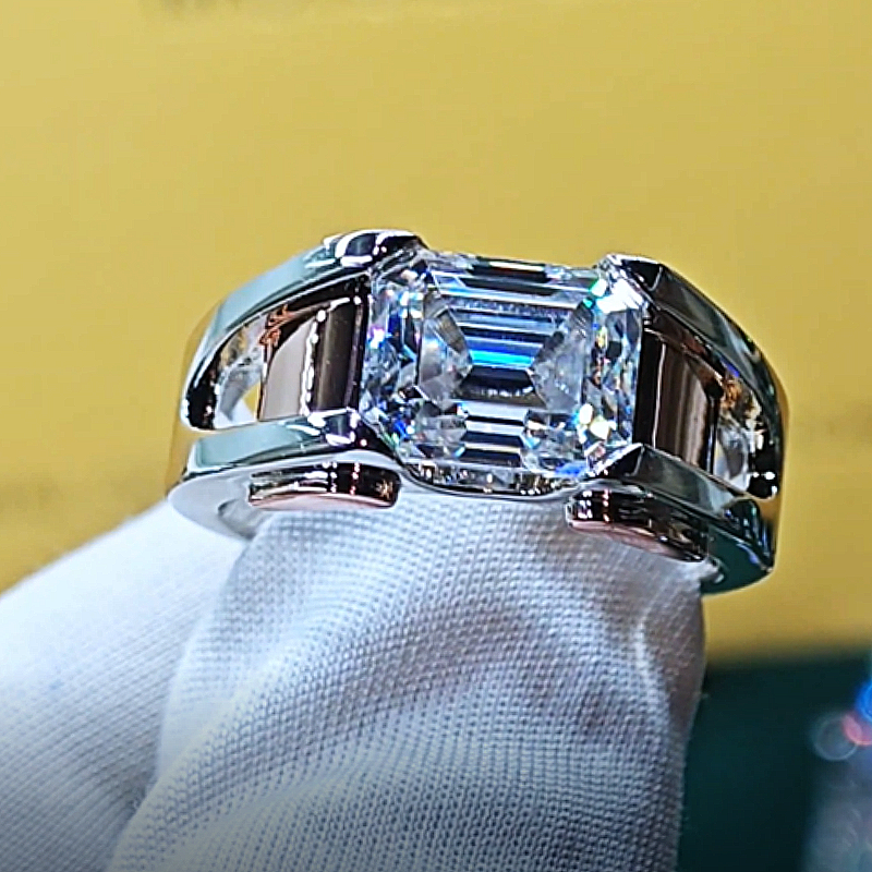 Jzora Handmade 2.8CT Emerald Cut D-color Moissanite Two-tone Men's Ring