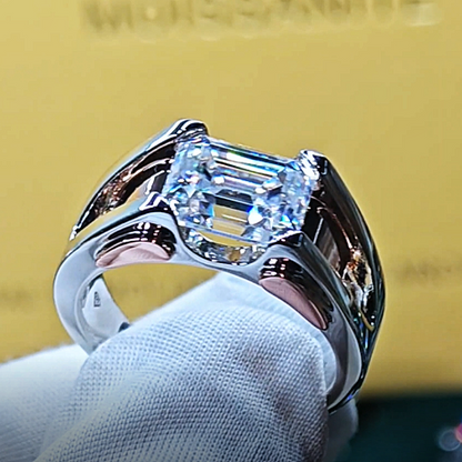 Jzora Handmade 2.8CT Emerald Cut D-color Moissanite Two-tone Men's Ring