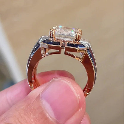 Jzora Handmade Classic Emerald Cut with Sapphire Accents Men's Ring