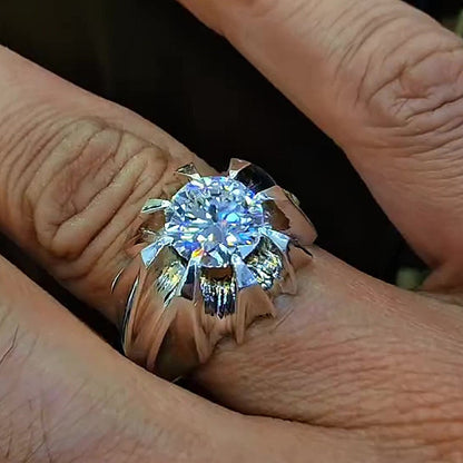 Jzora Handmade Round Brilliant Cut Solitaire Men's Ring