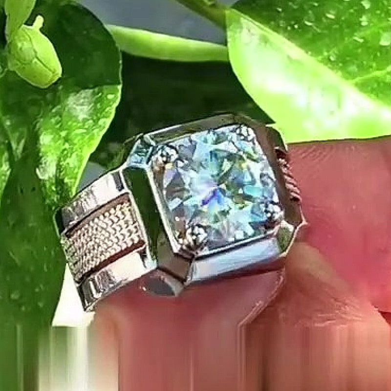 Jzora Handmade Luxury Square Halo Bold Round Moissanite Men’s Heavy Band Ring