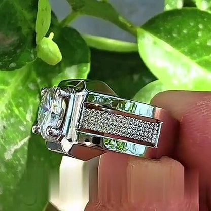 Jzora Handmade Luxury Square Halo Bold Round Moissanite Men’s Heavy Band Ring
