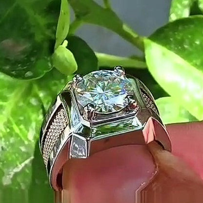 Jzora Handmade Luxury Square Halo Bold Round Moissanite Men’s Heavy Band Ring