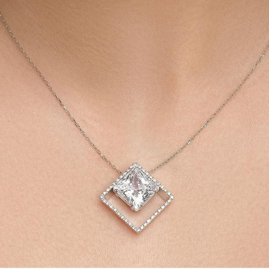 Jzora handmade princess cut classic sterling silver necklace