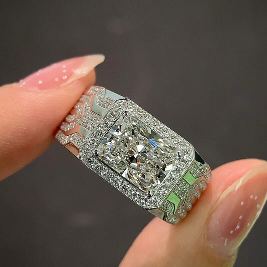 Jzora Handmade Modern Radiant‑Cut CZ Halo Men’s Wedding & Business Statement Ring