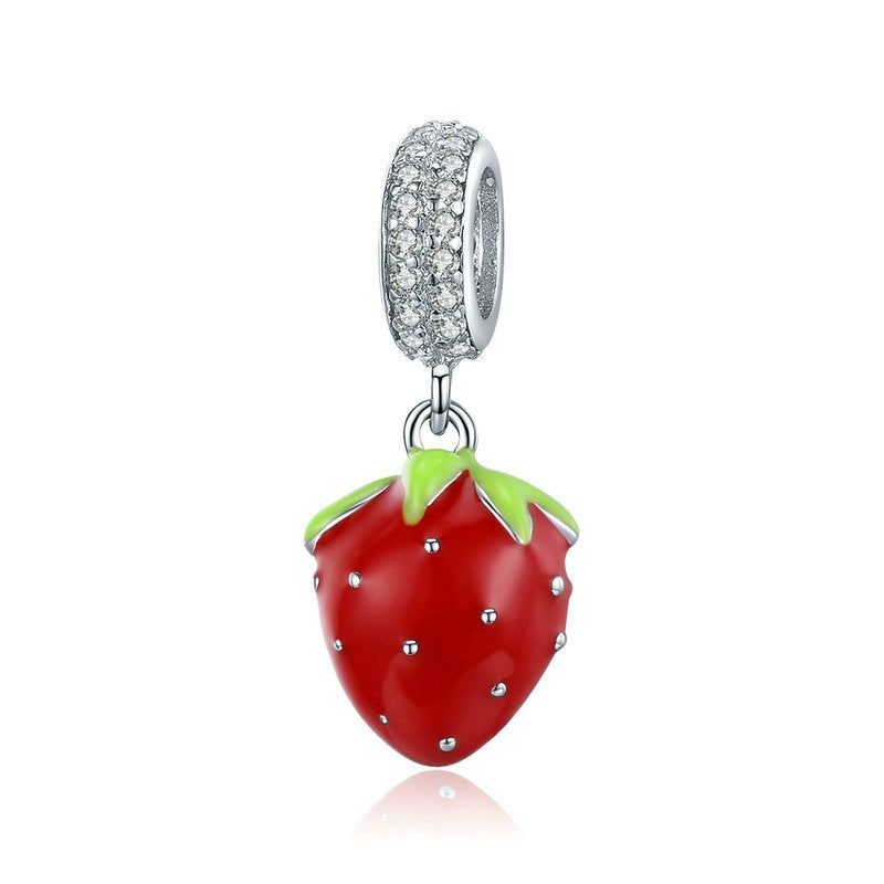 Jzora Small Cute Sweetheart Strawberry Fruit Sterling Silver Charm