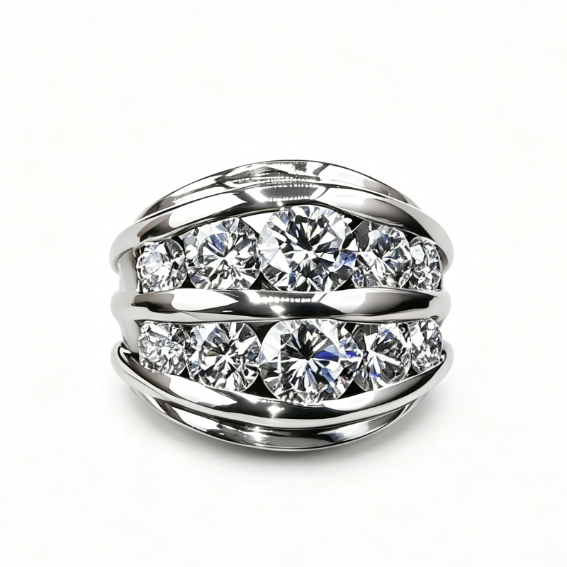 Jzora Handmade Bold Twisted Multi-Layer Channel Set Round CZ Men’s Statement Ring