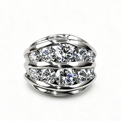 Jzora Handmade Bold Twisted Multi-Layer Channel Set Round CZ Men’s Statement Ring