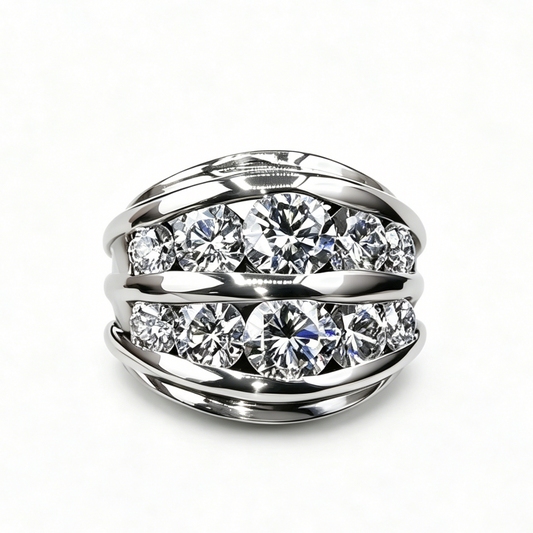 Jzora Handmade Bold Twisted Multi-Layer Channel Set Round CZ Men’s Statement Ring
