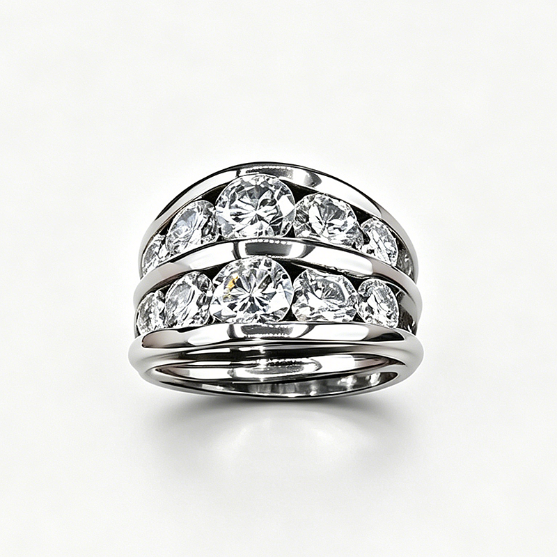 Jzora Handmade Bold Twisted Multi-Layer Channel Set Round CZ Men’s Statement Ring