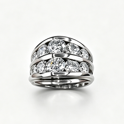 Jzora Handmade Bold Twisted Multi-Layer Channel Set Round CZ Men’s Statement Ring