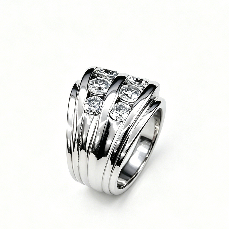 Jzora Handmade Bold Twisted Multi-Layer Channel Set Round CZ Men’s Statement Ring