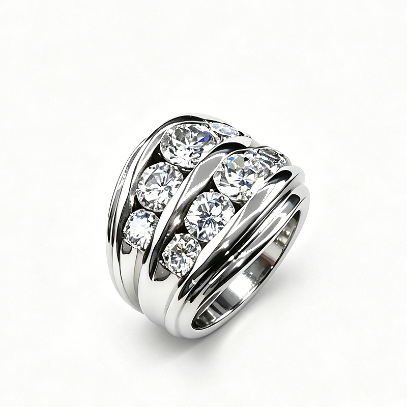 Jzora Handmade Bold Twisted Multi-Layer Channel Set Round CZ Men’s Statement Ring