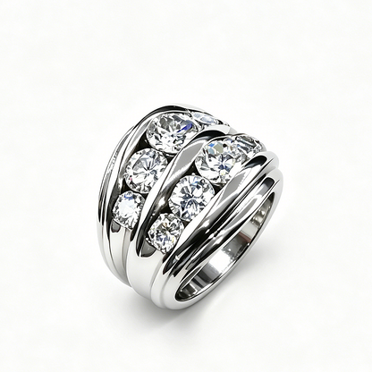 Jzora Handmade Bold Twisted Multi-Layer Channel Set Round CZ Men’s Statement Ring