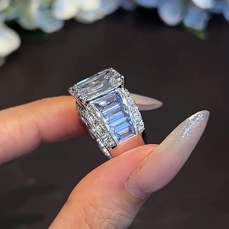 Jzora Handmade Bold 7CT Emerald Cut CZ with Baguette Blue Sapphire Accent Men’s Ring