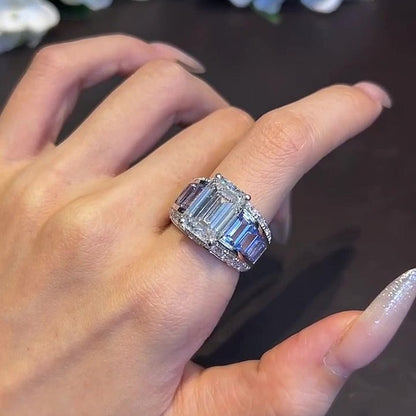 Jzora Handmade Bold 7CT Emerald Cut CZ with Baguette Blue Sapphire Accent Men’s Ring