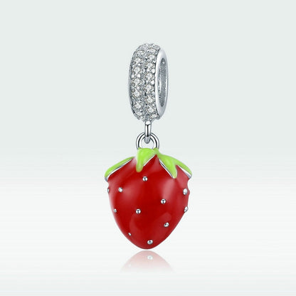 Jzora Small Cute Sweetheart Strawberry Fruit Sterling Silver Charm