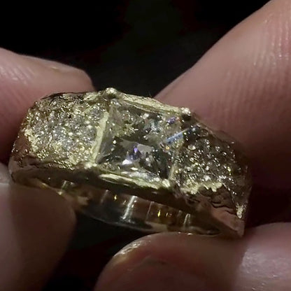 Jzora Handmade Raw Rugged Princess CZ Chunky Wide Men’s Vintage Ring