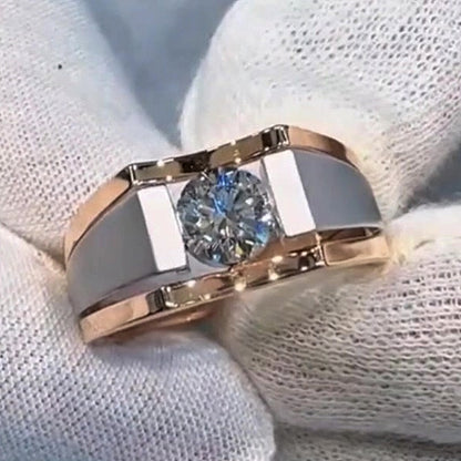 Jzora Handmade Two-Tone Classic Round Solitaire Moissanite Men’s Ring