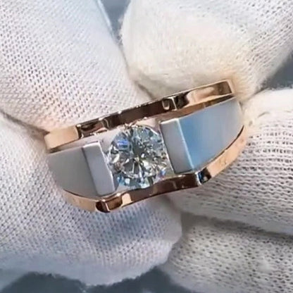 Jzora Handmade Two-Tone Classic Round Solitaire Moissanite Men’s Ring