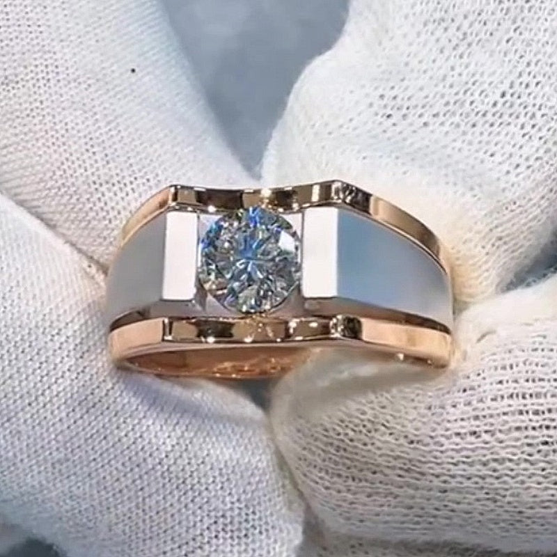 Jzora Handmade Two-Tone Classic Round Solitaire Moissanite Men’s Ring