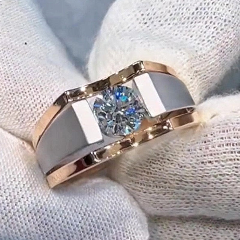 Jzora Handmade Two-Tone Classic Round Solitaire Moissanite Men’s Ring