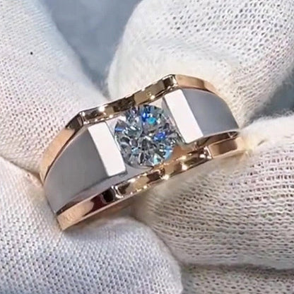 Jzora Handmade Two-Tone Classic Round Solitaire Moissanite Men’s Ring