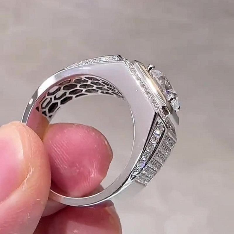 Jzora handmade luxury round brilliant cut fully paved halo sparkle wide band men's ring