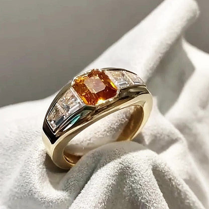 Jzora Handmade Synthetic Yellow Corundum Channel Set Chunky Wide Men’s Ring