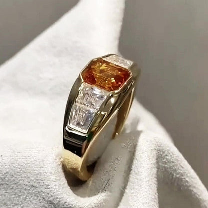 Jzora Handmade Synthetic Yellow Corundum Channel Set Chunky Wide Men’s Ring