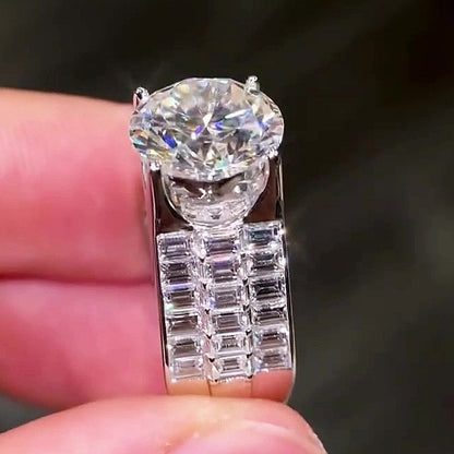 Jzora Handmade Chunky Wide Round Brilliant Moissanite Baguette Accent Men’s Sparkling Ring