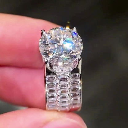 Jzora Handmade Chunky Wide Round Brilliant Moissanite Baguette Accent Men’s Sparkling Ring