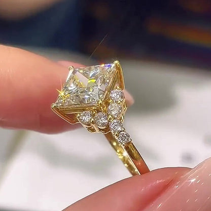 Jzora Handmade Princess Cut Moissanite Floral Halo Fashion Promise Ring