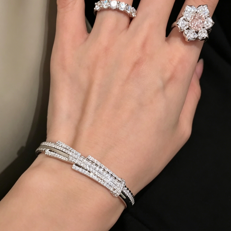 Jzora Handmade Brilliant Cluster Stone Firework Bangle Bracelet