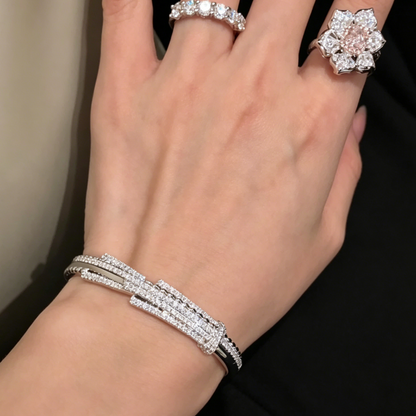 Jzora Handmade Brilliant Cluster Stone Firework Bangle Bracelet