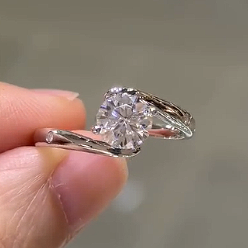 Jzora Handmade Round Cut Twisted Shank Sterling Silver Moissanite Engagement Wedding Ring Set