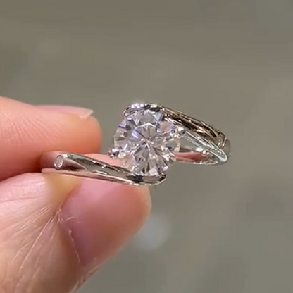 Jzora Handmade Round Cut Twisted Shank Sterling Silver Moissanite Engagement Wedding Ring Set