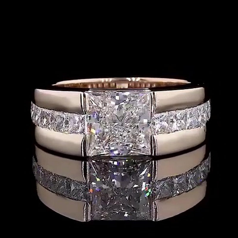 Jzora Handmade Channel‑Set Princess Cut Moissanite Chunky Wide Men’s Ring