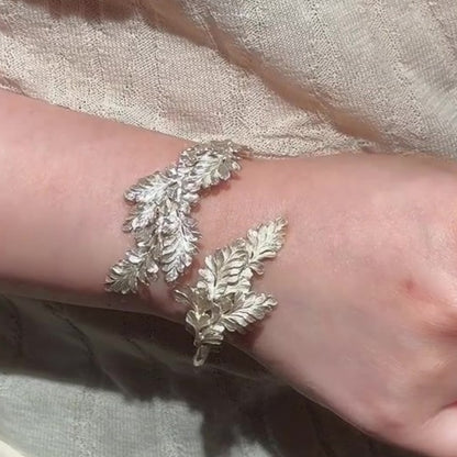 Jzora Handmade Vintage Textured Feather Leaf Open Cuff Women’s Bangle Bracelet