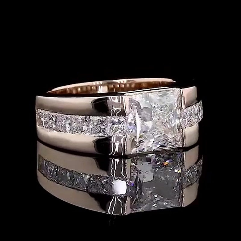 Jzora Handmade Channel‑Set Princess Cut Moissanite Chunky Wide Men’s Ring