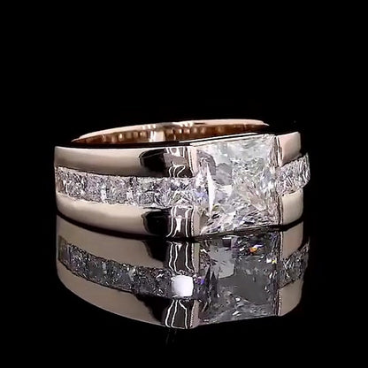 Jzora Handmade Channel‑Set Princess Cut Moissanite Chunky Wide Men’s Ring