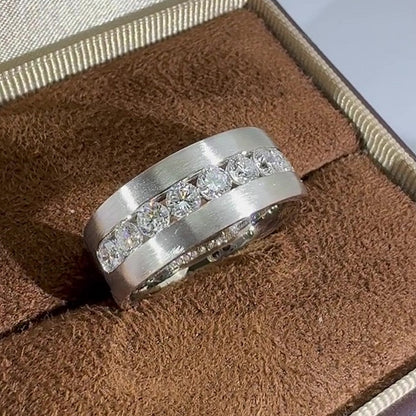 Jzora Handmade Channel‑Set Round Cut Brushed Finish Timeless Sophisticated Men’s Ring