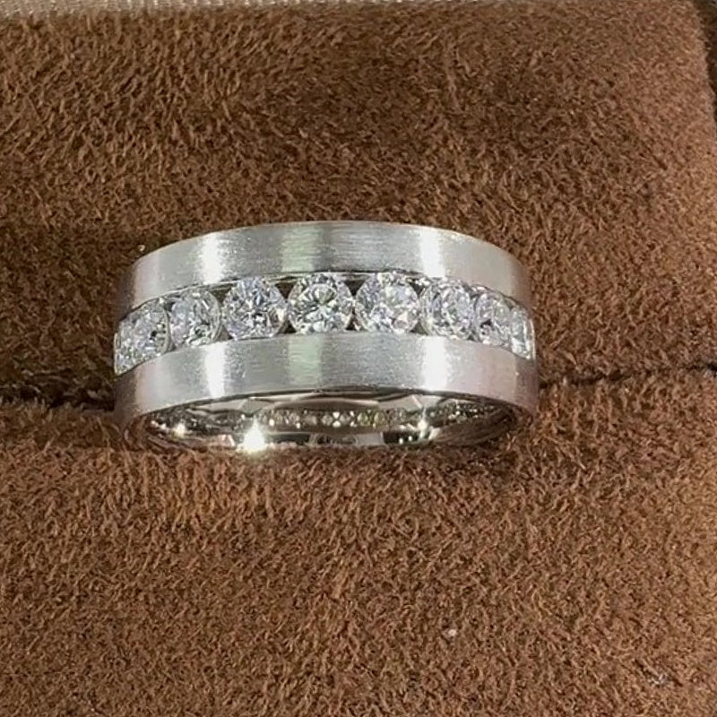 Jzora Handmade Channel‑Set Round Cut Brushed Finish Timeless Sophisticated Men’s Ring