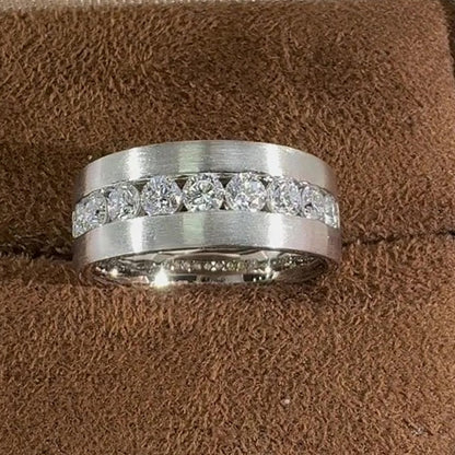 Jzora Handmade Channel‑Set Round Cut Brushed Finish Timeless Sophisticated Men’s Ring